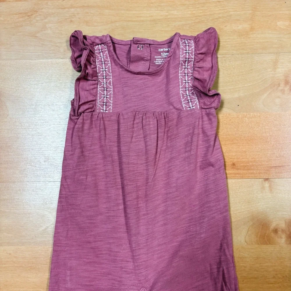 Carters Pink/Mauve Boho Ruffle Sleeve Embroidered Jumpsuit Size 12M